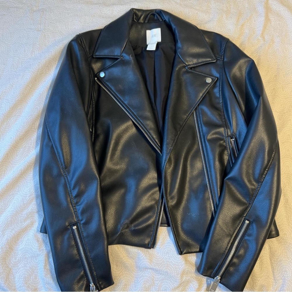 H&M Black Faux Leather Moto Jacket